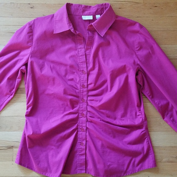 🚨3/$15🚨 New York & Company Fuchsia Ruched Button Down Blouse Top- XL(see desc) - Picture 2 of 8
